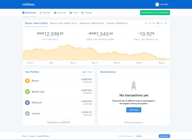 Antara muka Coinbase