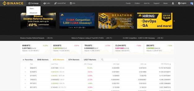 Antara muka Binance