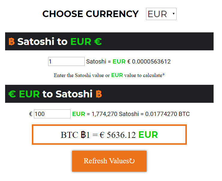 Satoshi prijscalculator